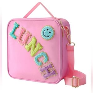 Pink Insulated Lunch Bag With Adjustable Shoulder Strap with Smiley‎